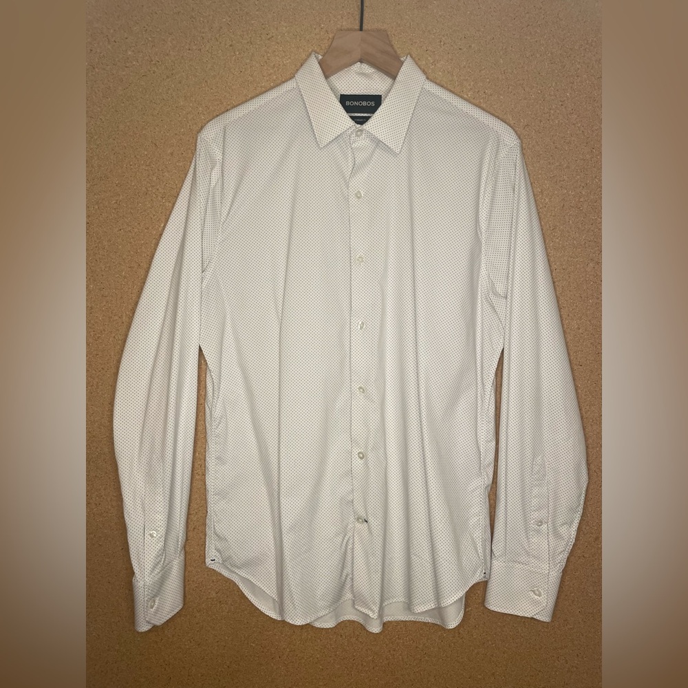 Bonobos Formal Dress Shirt, White with Blue Dots